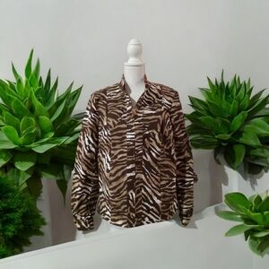 SUSAN‎ GRAVER ANIMAL PRINT BLAZER SIZE MEDIUM BROWN; IVORY ; AND GREEN